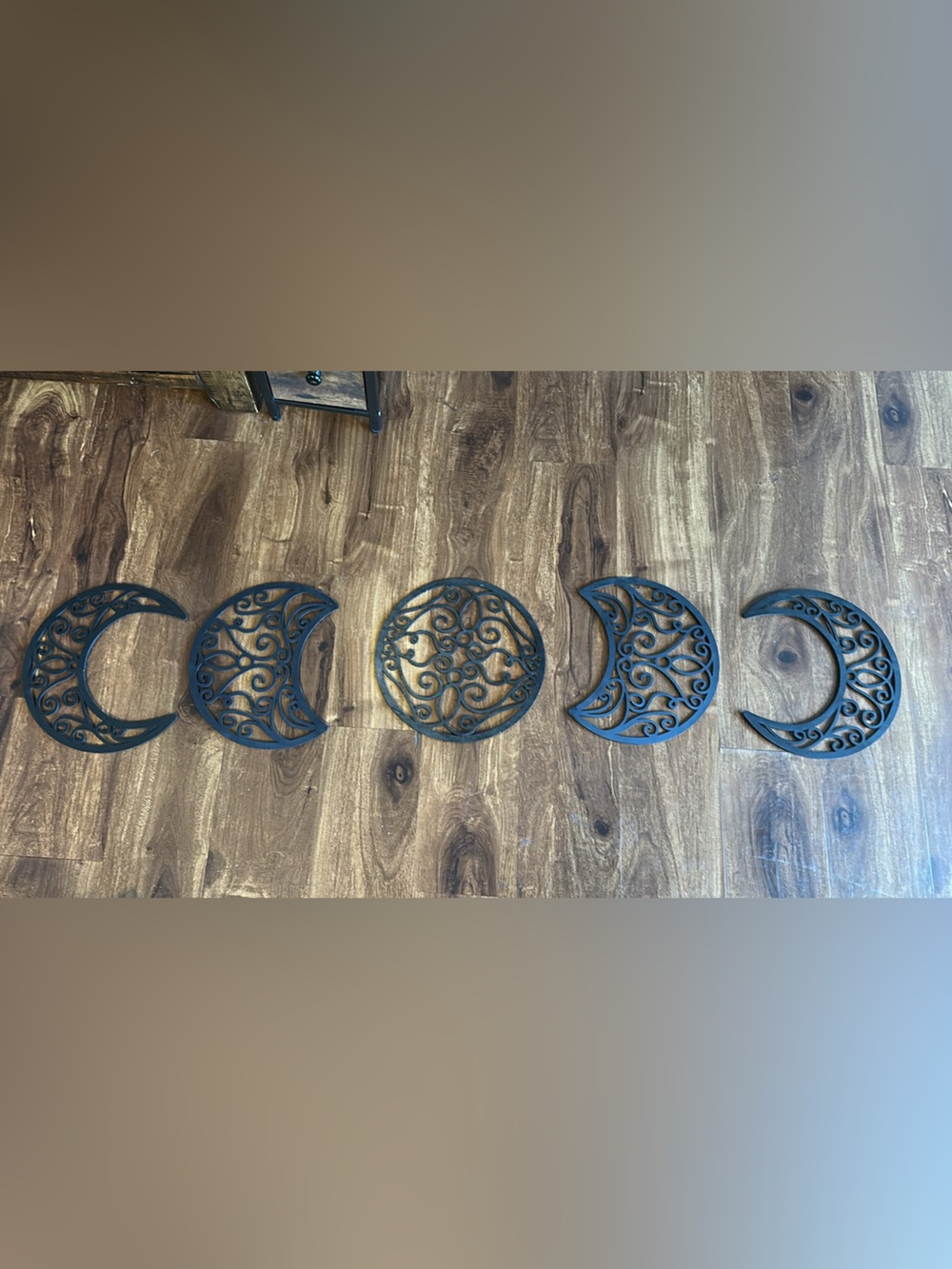 Decorative Scrollwork moon phases Wall Plaque Set - Black